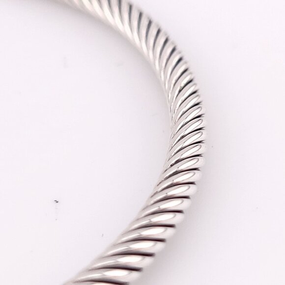 David Yurman Sterling Silver Classis Cable 3mm Diamond Buckle Bangle Bracelet - Picture 8 of 11